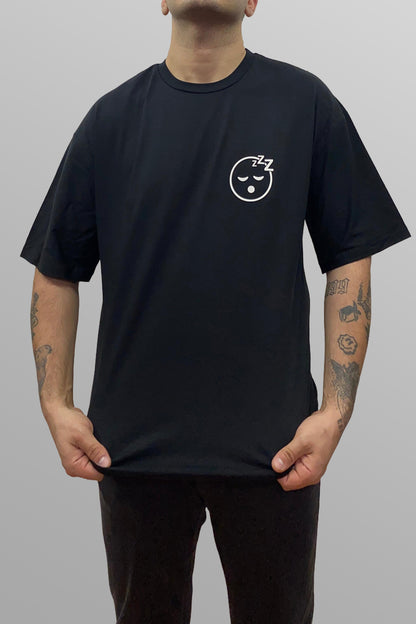 Oversize Siyah Tişört 'Do not invite me to afters I need to sleep'