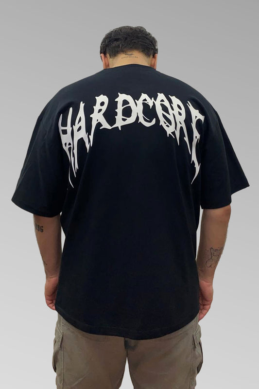 siyah oversize tişört hardcore baskili techno ve sokak stili