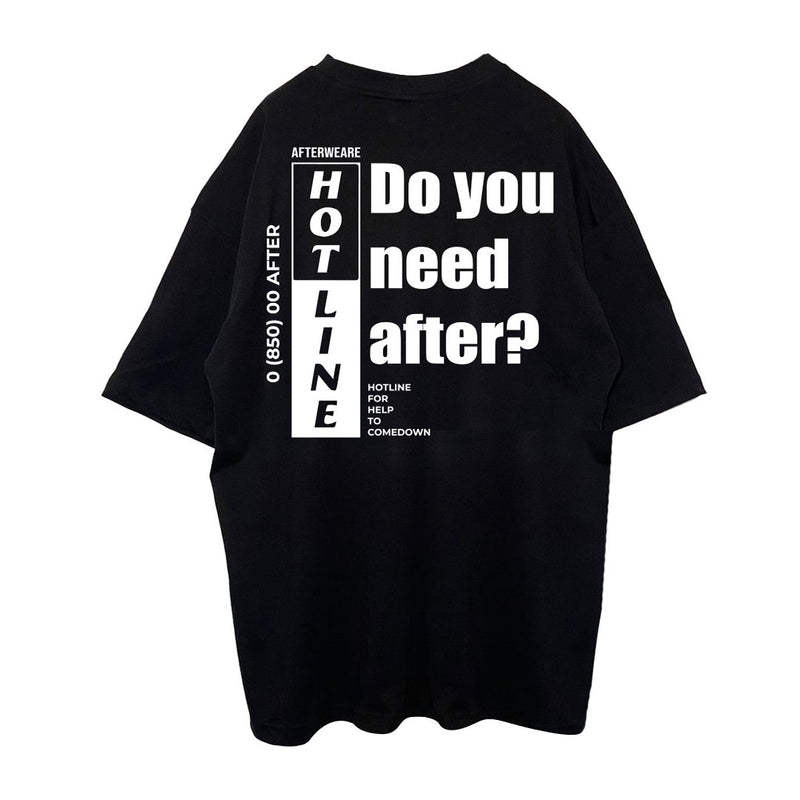 OVERSIZE BLACK T-SHIRT 'HOTLINE DO YOU NEED AFTER?' REFLECTIVE