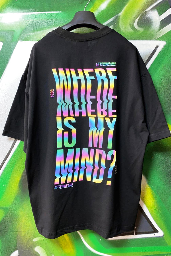 ÜBERGROßES SCHWARZES T-SHIRT „WHERE IS MY MIND“ REFLEKTIEREND