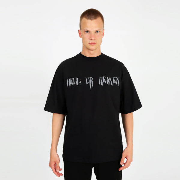 OVERSIZE BLACK T-SHIRT 'HELL OR HEAVEN'