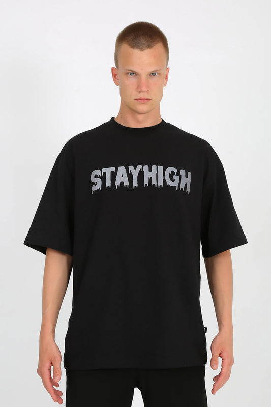 OVERSIZE BLACK T-SHIRT 'STAYHIGH' REFLECTIVE