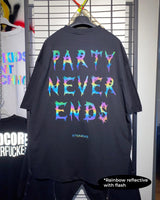 OVERSIZE BLACK T-SHIRT 'PARTY NEVER ENDS'