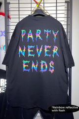 OVERSIZE BLACK T-SHIRT 'PARTY NEVER ENDS'