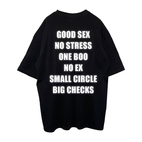 OVERSIZE BLACK T-SHIRT 'GOOD SEX NO STRESS' REFLECTIVE