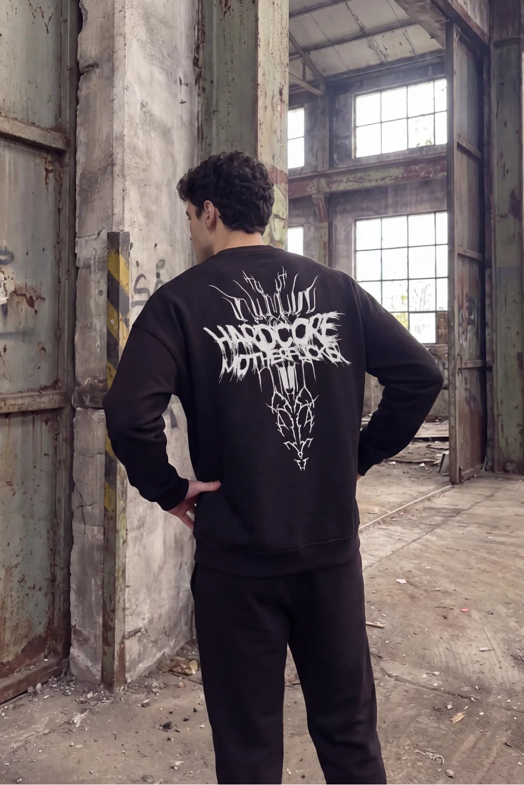 Unisex Siyah Oversize Sweatshirt 'HARDCORE TRIBAL'