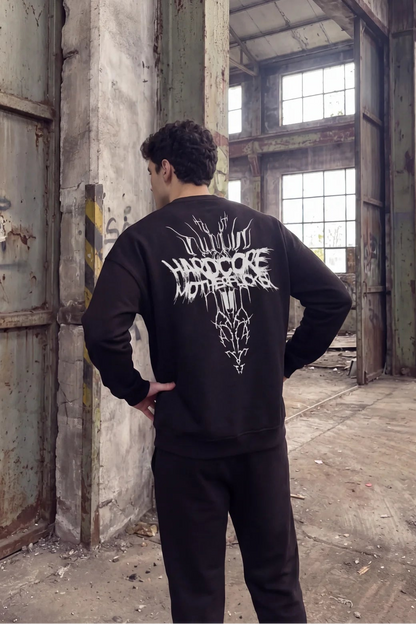 Unisex Siyah Oversize Sweatshirt 'HARDCORE TRIBAL'