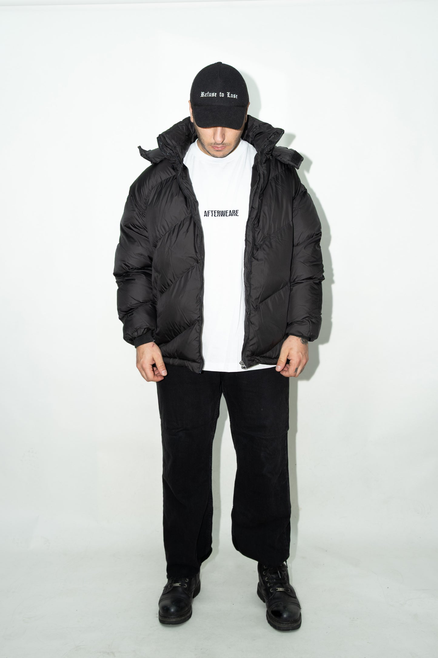 Kapüşonlu Erkek Siyah Şişme Mont