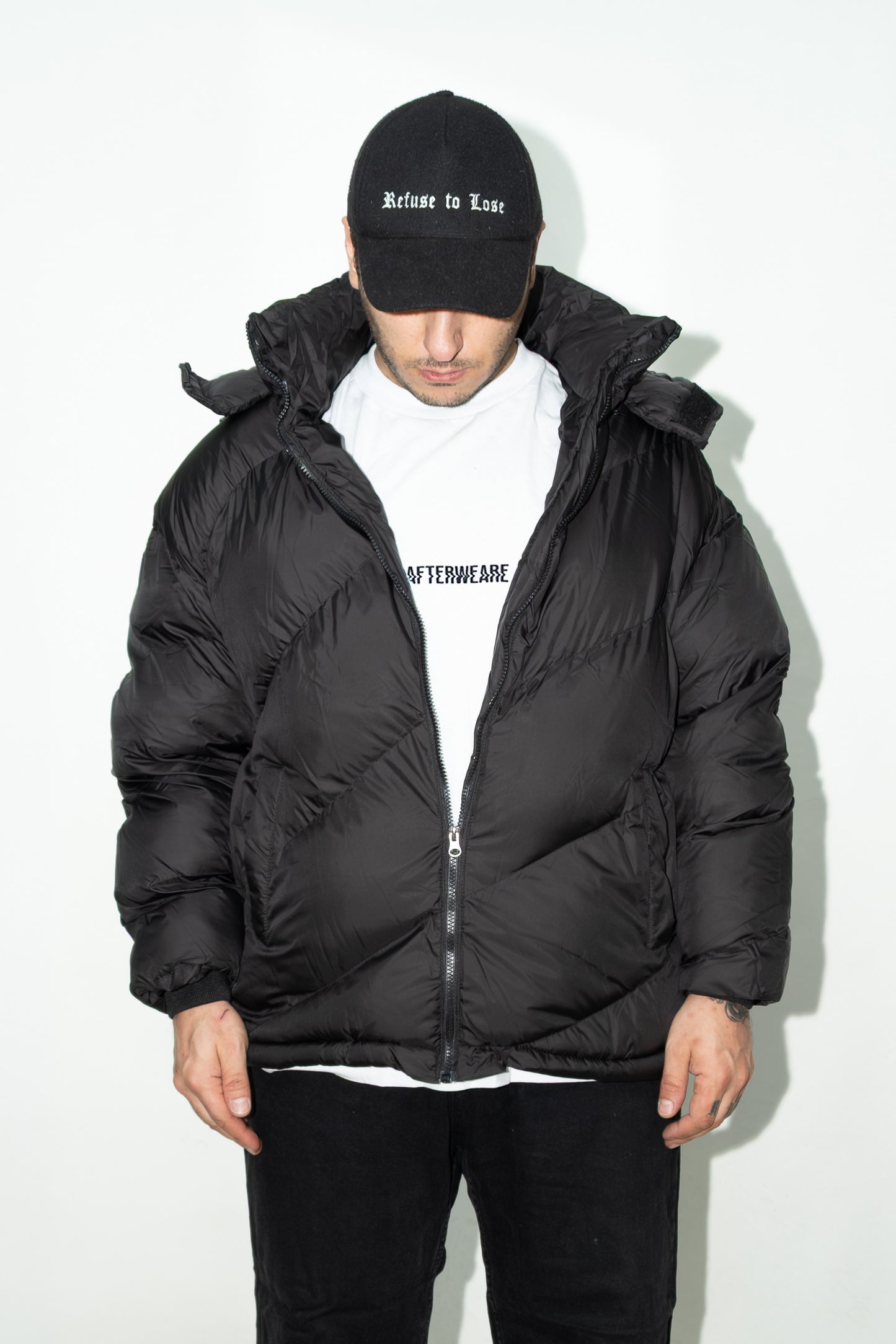 Kapüşonlu Erkek Siyah Şişme Mont