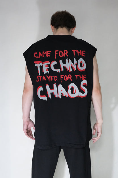 Siyah Sporcu Atlet - Kolsuz Tişört - Came For The Techno Stayed For The Chaos