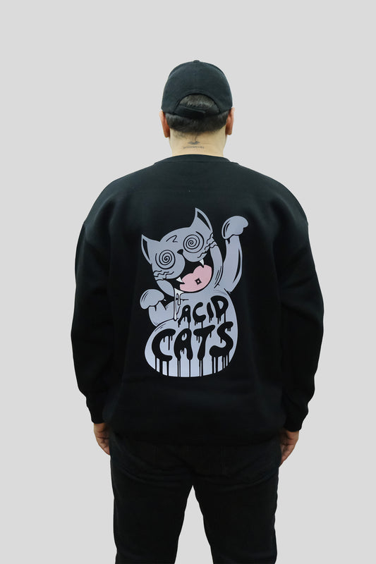 Unisex Siyah Oversize Sweatshirt 'ACID CATS'