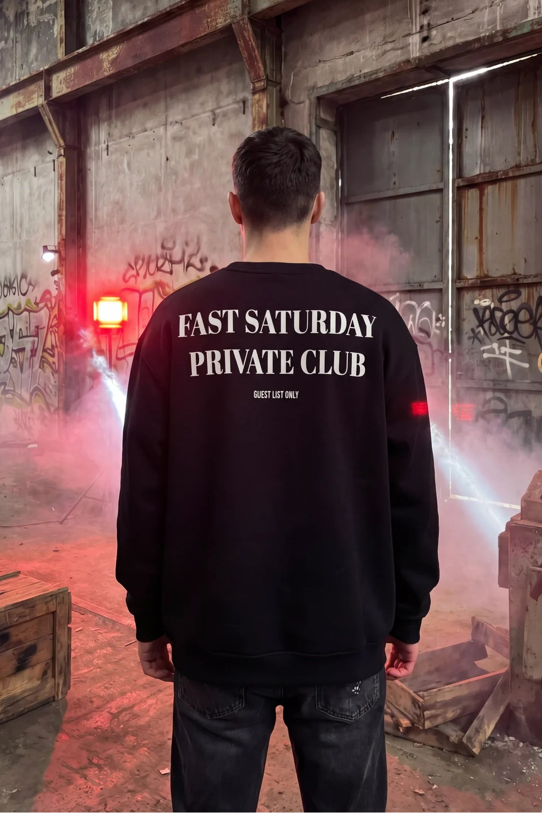 Unisex Siyah Oversize Sweatshirt – 'Fast Saturday Private Club' Design