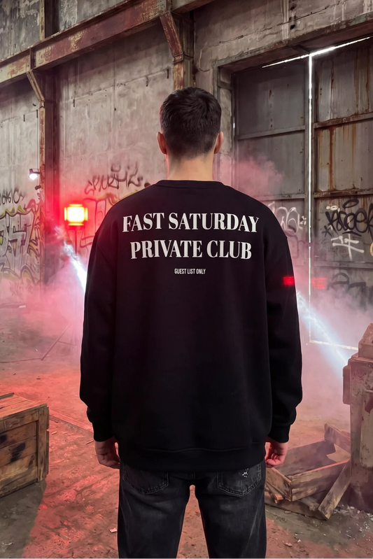 Unisex Siyah Oversize Sweatshirt – 'Fast Saturday Private Club' Design