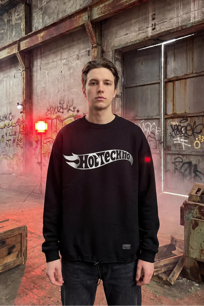 Siyah Oversize Sweatshirt 'Hottechno' Reflective Black Oversize Sweatshirt
