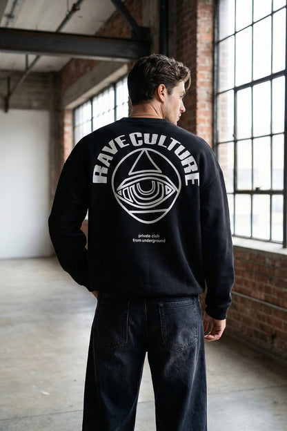Unisex Siyah Oversize Sweatshirt 'RAVE CULTURE' Underground Techno & Rave Lifestyle