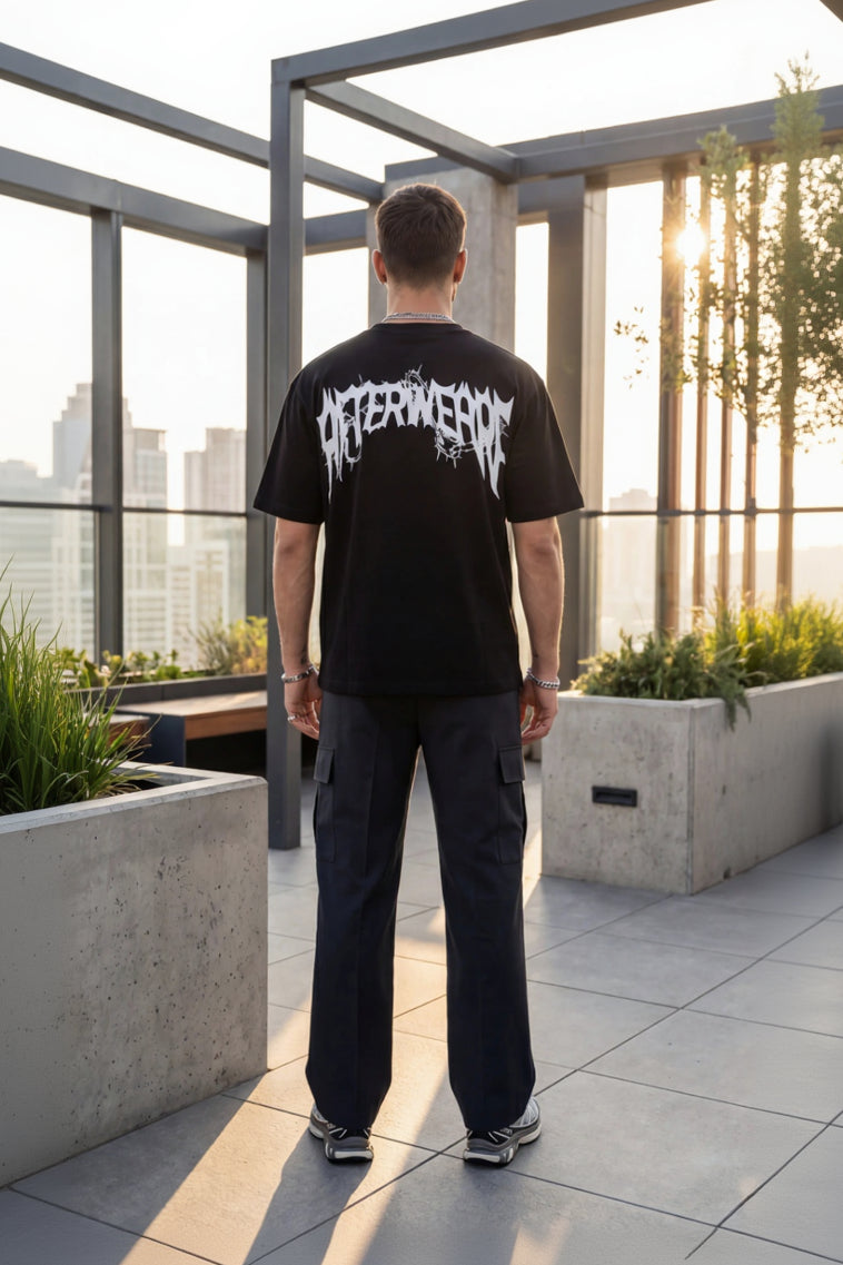 SCHWARZES T-Shirt „THE KIDS WANT TECHNO“ REFLEKTIEREND MIT REGULAR PASSFORM