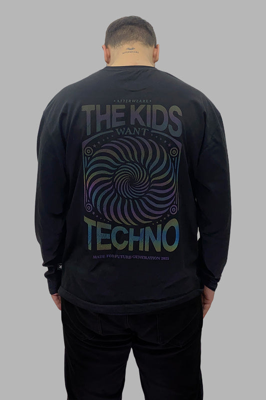 Siyah Uzun Kollu Tişört 'THE KIDS WANT TECHNO'
