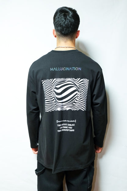 Siyah Uzun Kollu Tişört 'HALLUCINATION' Reflective Black Long Sleeve T-shirt