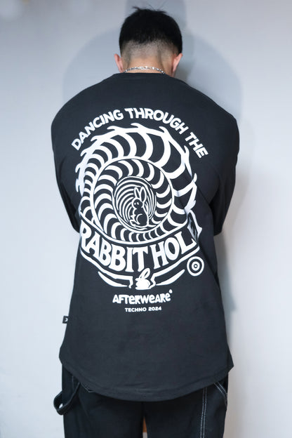 Siyah Uzun Kollu Tişört 'DANCING THROUGH THE RABBIT HOLE' Reflective Black Long Sleeve T-shirt