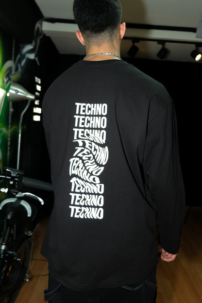 Siyah Uzun Kollu Tişört 'TECHNO REVOLUTION' Reflective Black Long Sleeve T-shirt