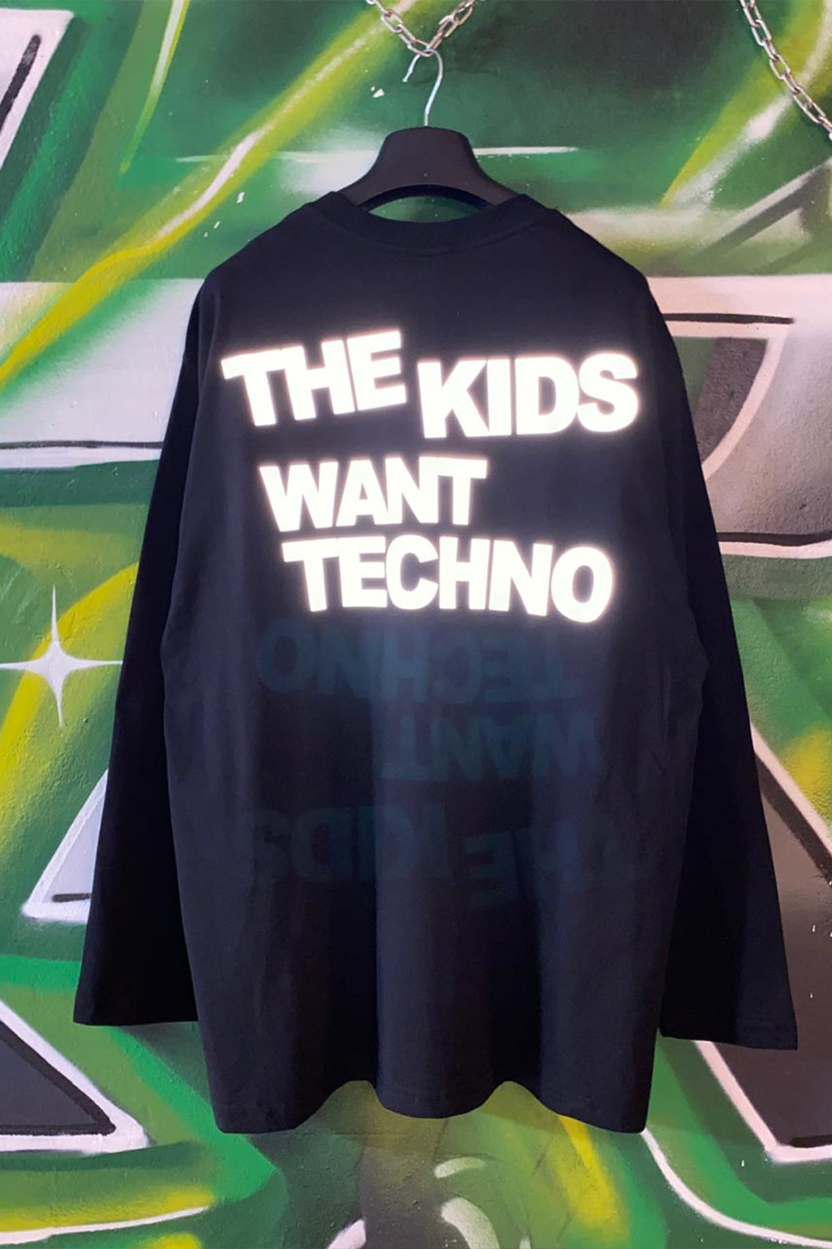 Siyah Uzun Kollu T-shirt 'THE KIDS WANT TECHNO' REFLECTIVE flash sale