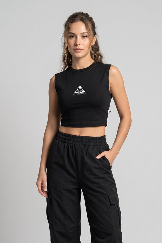 Siyah Crop Top Üst Pyramid Eye