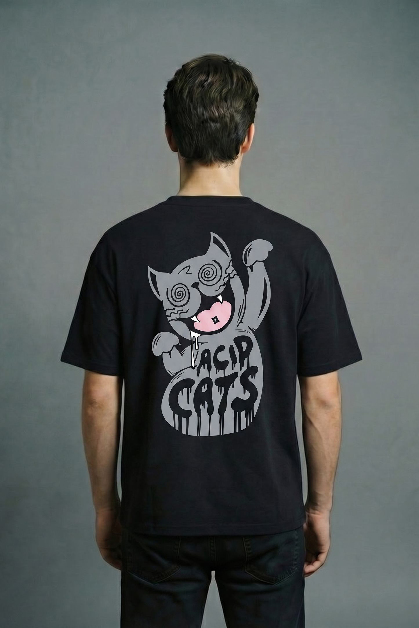 Acid Cats by Afterweare Geniş Fit Siyah Tişört