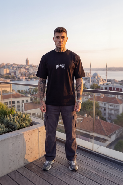 SCHWARZES T-Shirt „THE KIDS WANT TECHNO“ REFLEKTIEREND MIT REGULAR PASSFORM