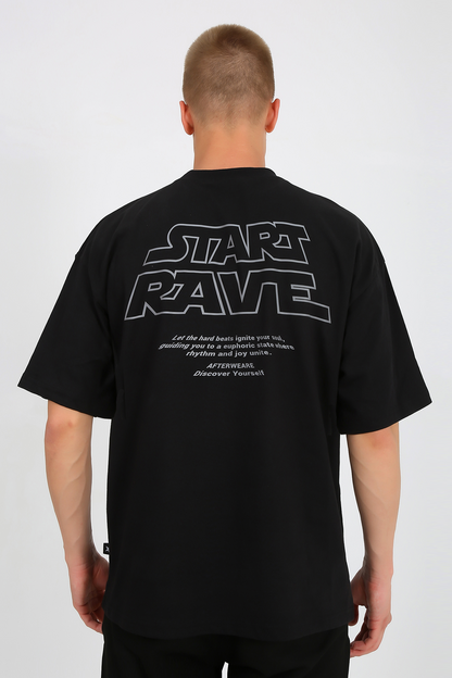 OVERSIZE BLACK T-SHIRT 'START RAVE'.