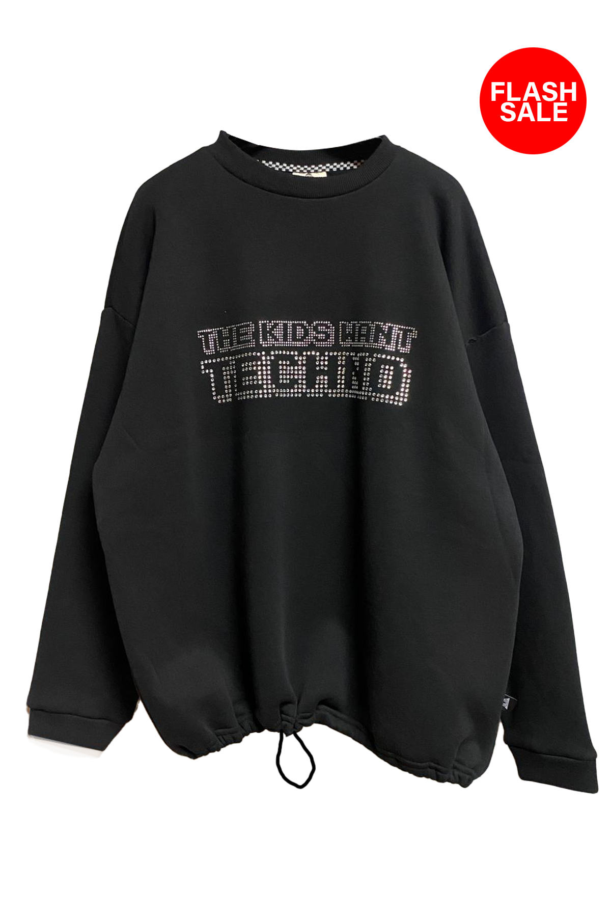 Unisex Siyah Oversized Sweatshirt – 'THE KIDS WANT TECHNO' crystal flash sale.