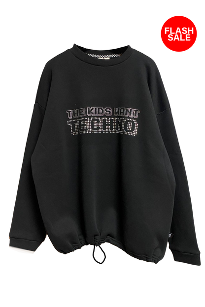 Unisex Siyah Oversized Sweatshirt – 'THE KIDS WANT TECHNO' crystal flash sale.