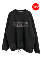 Unisex Siyah Oversized Sweatshirt – 'THE KIDS WANT TECHNO' crystal flash sale