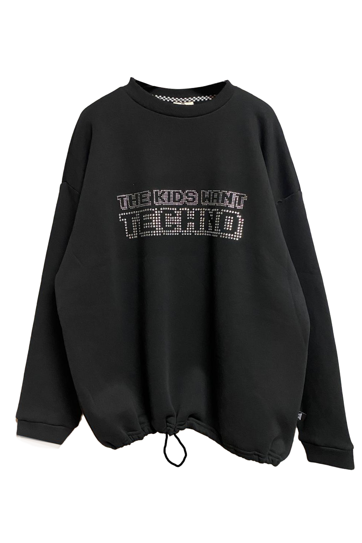 Unisex Siyah Oversized Sweatshirt – 'THE KIDS WANT TECHNO' crystal flash sale