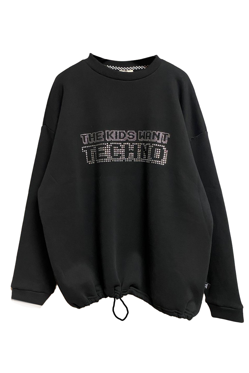 OVERSIZE BLACK SWEATSHIRT 'THE KIDS WANT TECHNO CRYSTAL'