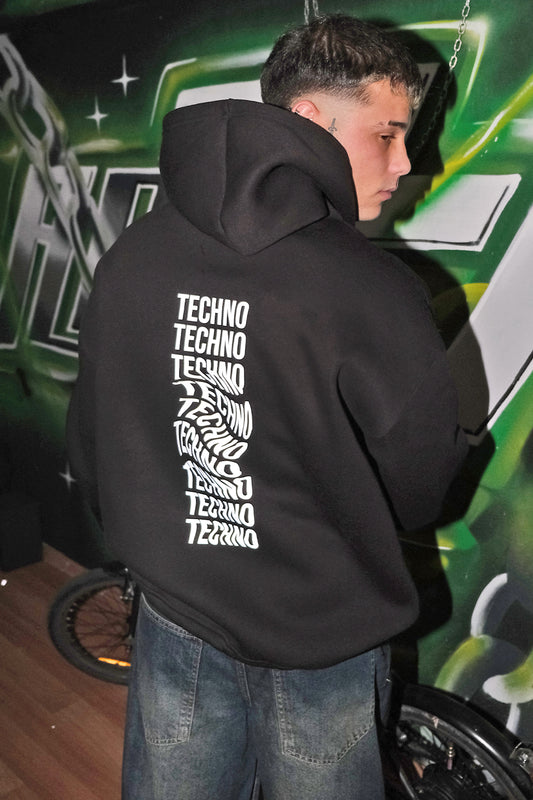 BLACK OVERSIZE HOODIE 'TECHNO REVOLUTION' REFLECTIVE