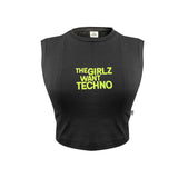 BLACK CROP TOP 'THE GIRLZ WANT TECHNO' LIMITED