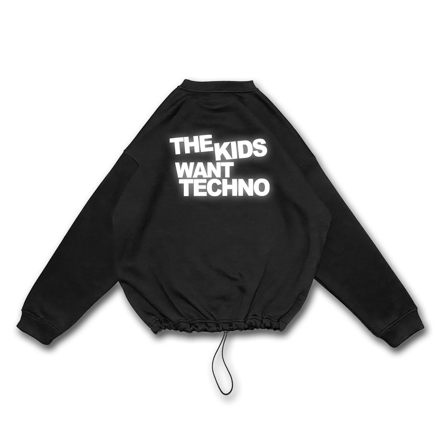 Unisex Siyah Oversized Sweatshirt – 'THE KIDS WANT TECHNO' reflective flash sale