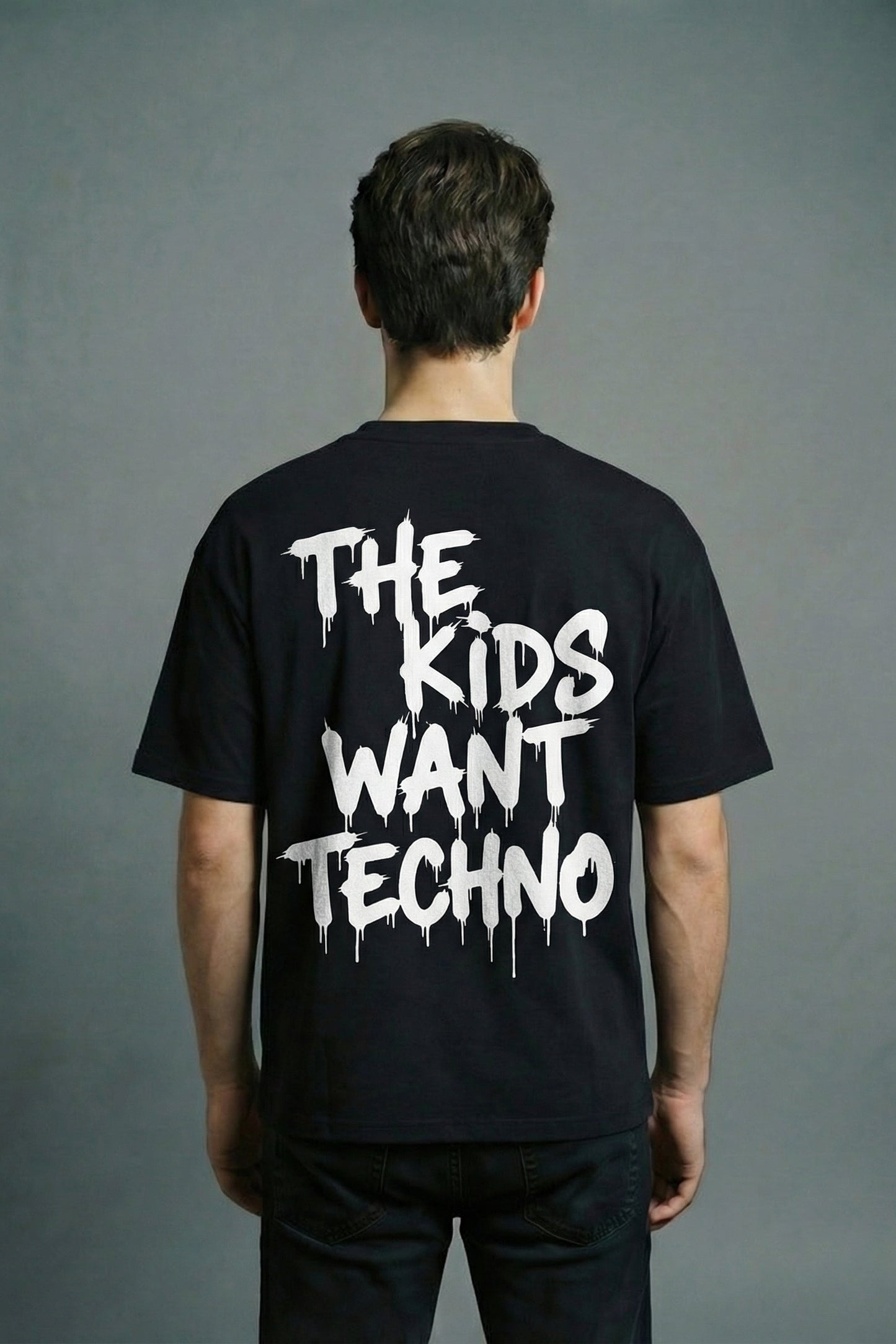 THE KIDS WANT TECHNO by Afterweare Geniş Fit Siyah Tişört Graffiti