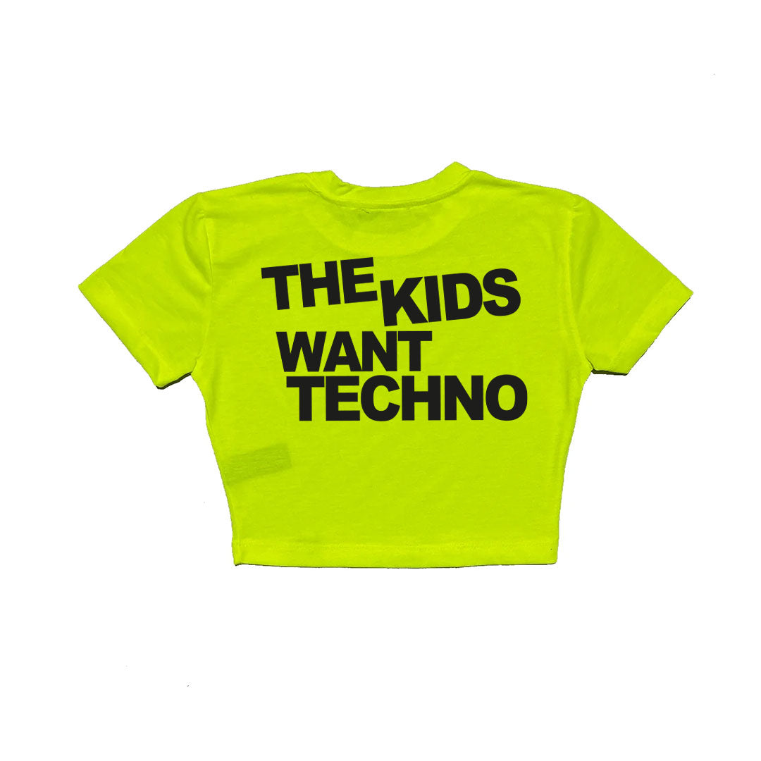 Reflektör baskılı Neon Sarı crop tişört -  reflective print Neon Yellow crop top