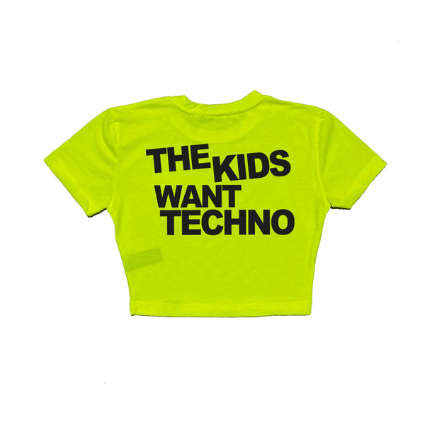 NEON YELLOW CROP T-SHIRT 'THE KIDS WANT TECHNO'