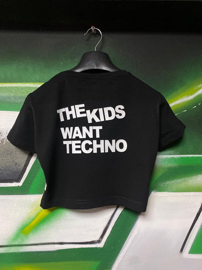 Siyah Crop Tişört - THE KIDS WANT TECHNO | Reflective Black Crop T-shirt