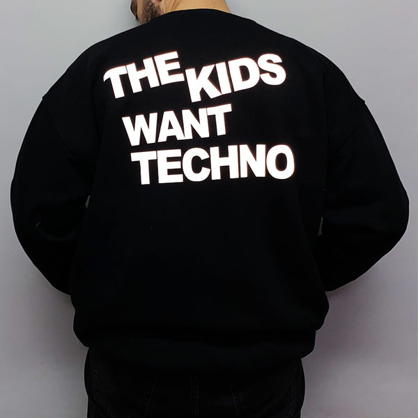 OVERSIZE BLACK SWEATSHIRT 'THE KIDS WANT TECHNO' REFLECTIVE