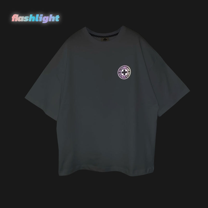 WHITE OVERSIZE T-SHIRT 'DO YOU NEED AFTER' RAINBOW REFLECTIVE