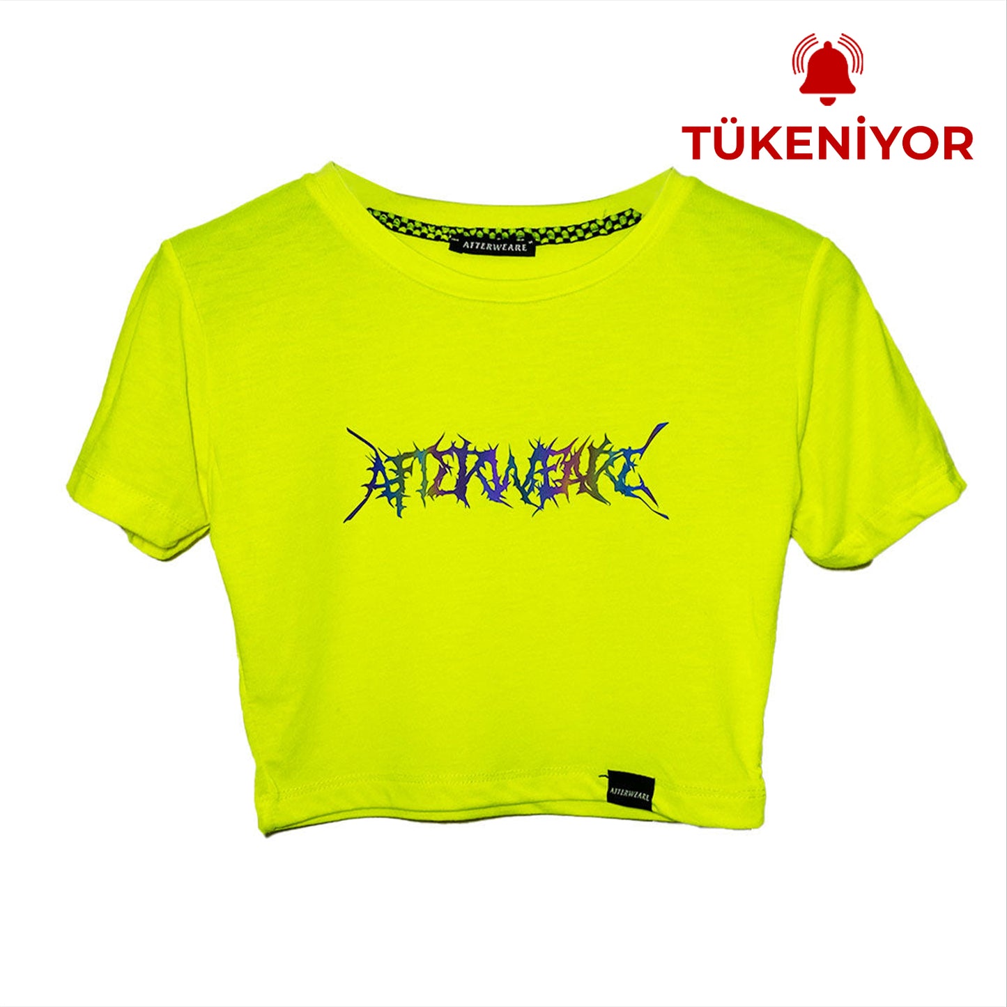 Neon Sarı Crop Tişört - Afterweare | Reflective Neon Yellow Crop T-shirt