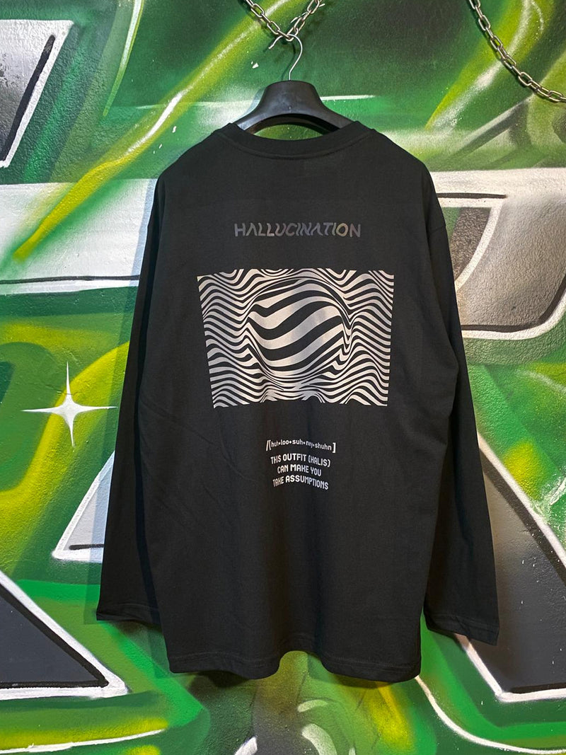 Siyah Uzun Kollu Tişört 'HALLUCINATION' Reflective Black Long Sleeve T-shirt