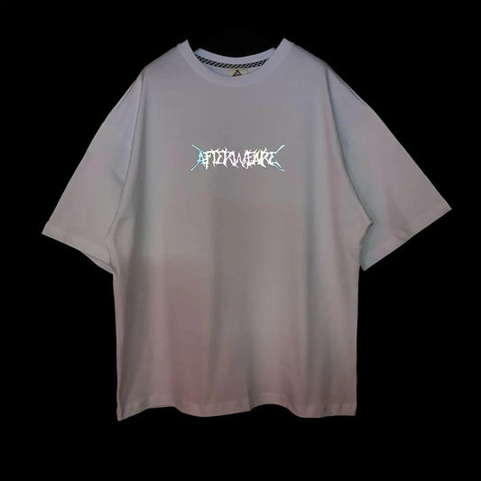 WHITE OVERSIZE T-SHIRT ’HARDCORE MOTHERFUCKER 2’ RAINBOW REFLECTIVE