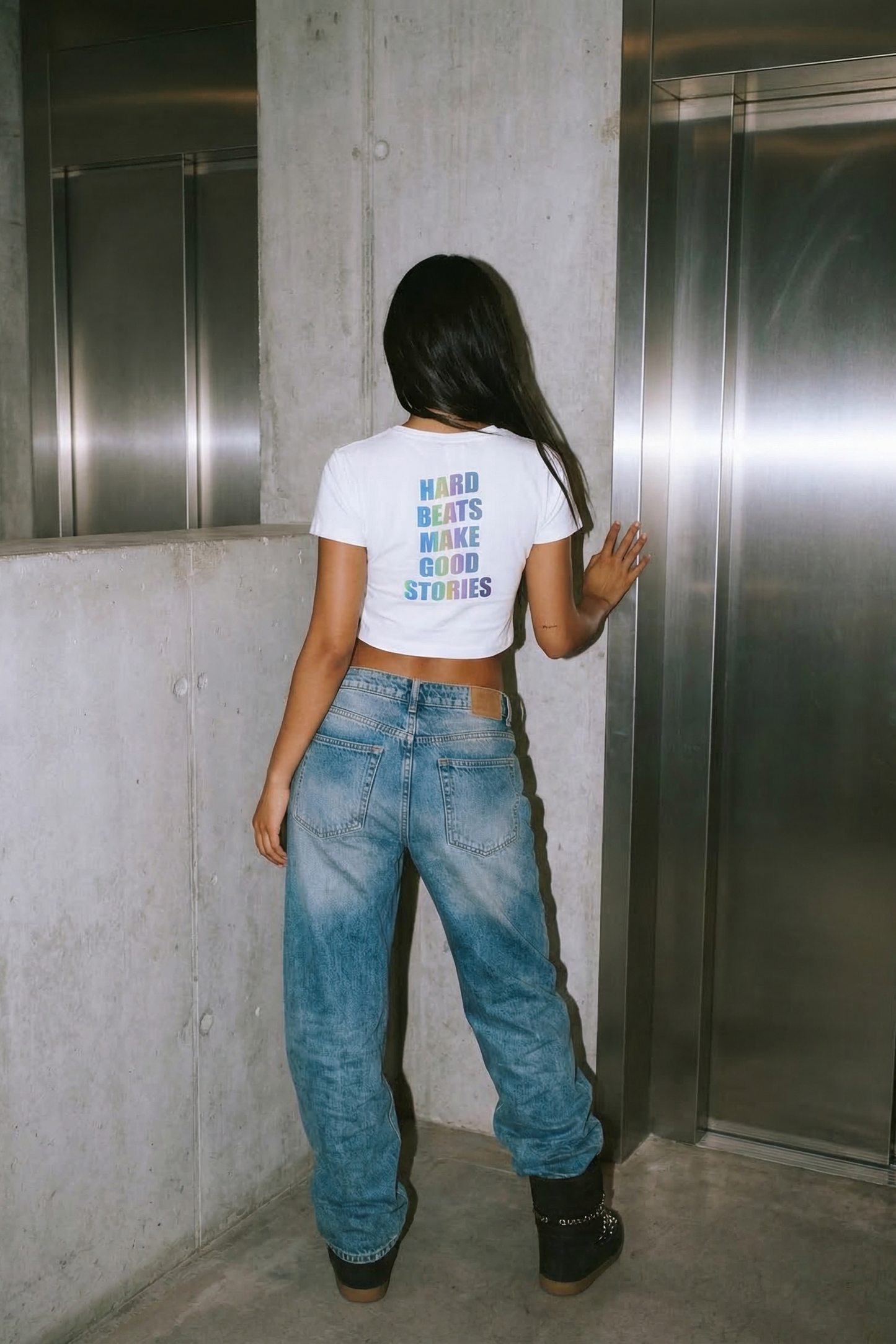 hard beats make good stories white crop top