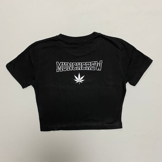 Siyah Crop Tişört - MUNCHCREW | Reflective Print Black Crop T-shirt