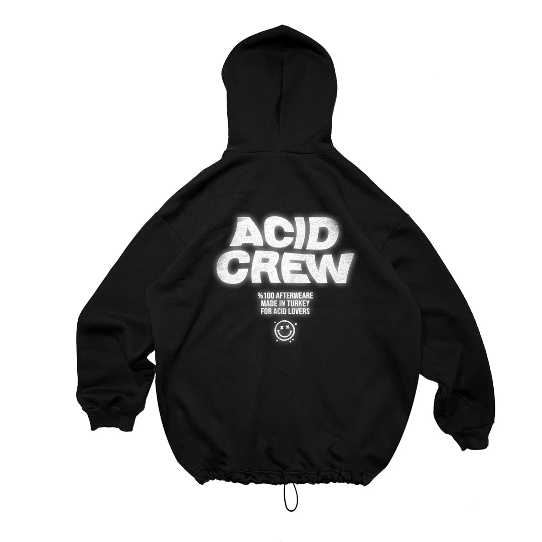 BLACK OVERSIZE HOODIE  'ACID CREW' REFLECTIVE