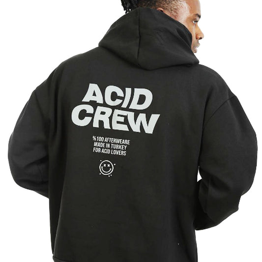 BLACK OVERSIZE HOODIE  'ACID CREW' REFLECTIVE